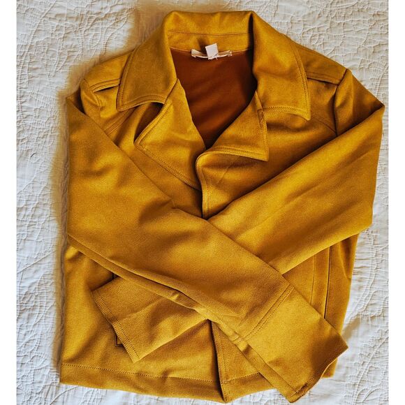 Trendy Chic Mustard Cropped Suede Moto Jacket By Philosophy Republic Size Small - Picture 9 of 9